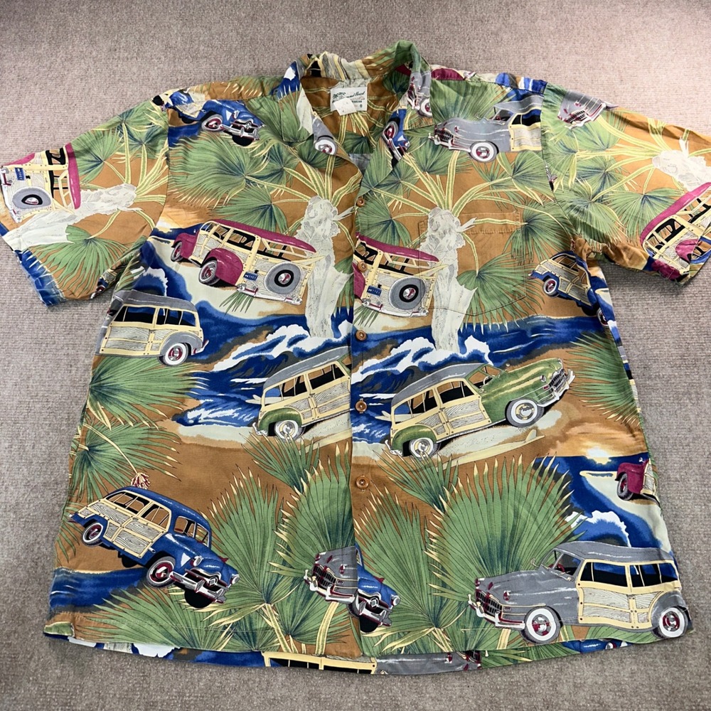 Diamond Head Sportswear Hawaiian Shirt Mens Large Woody Wagon Rayon Surf Hawaii